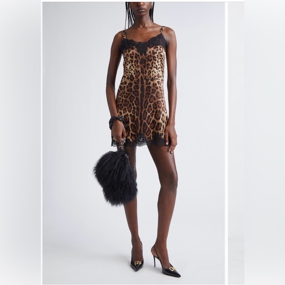 Dolce&Gabbana Leopard print stretch satin & lace slip dress - Picture 2 of 10